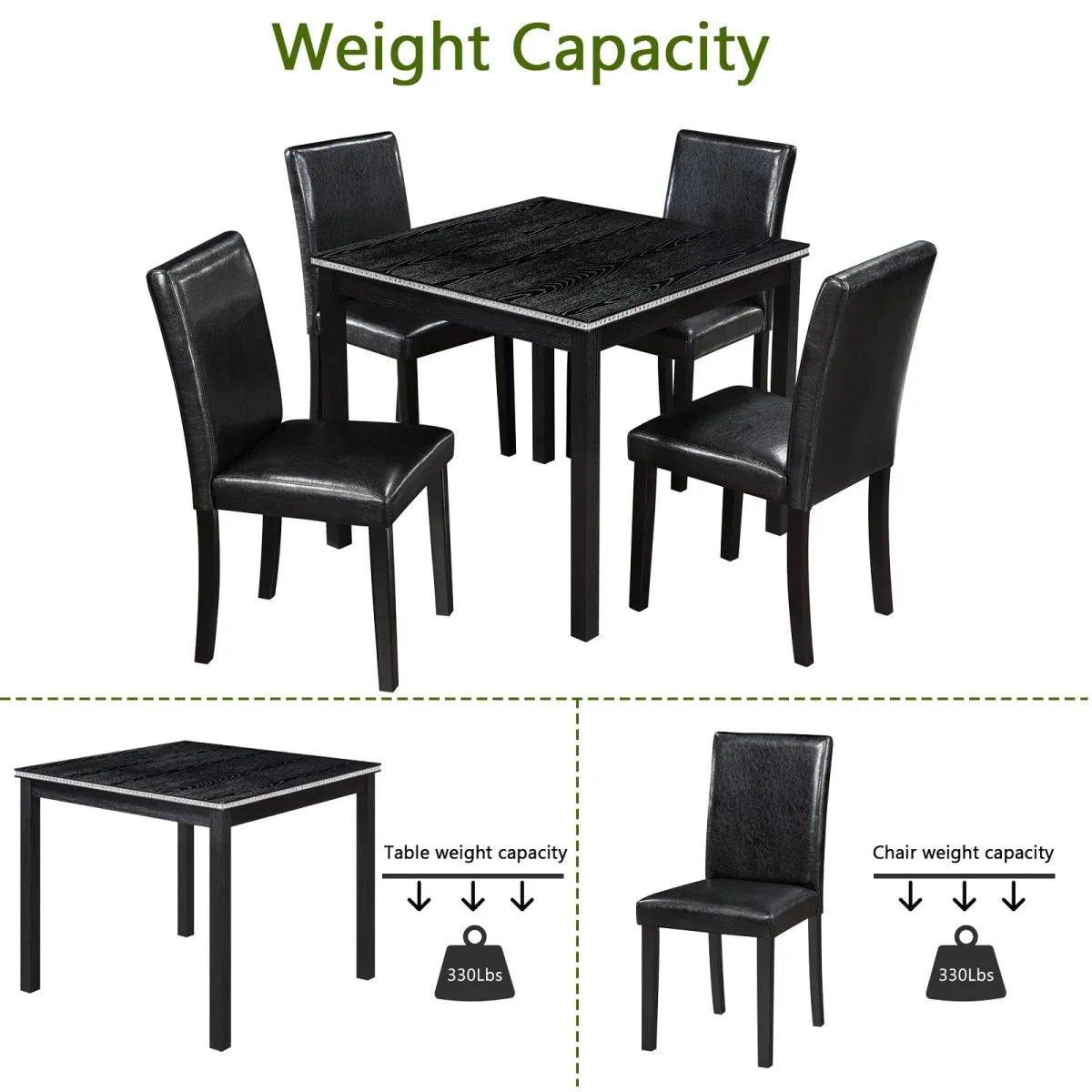 5-Piece Solid Wood Dining Table And Upholstered Chairs Set - Omega Lifestyles