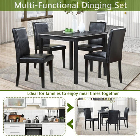5-Piece Solid Wood Dining Table And Upholstered Chairs Set - Omega Lifestyles