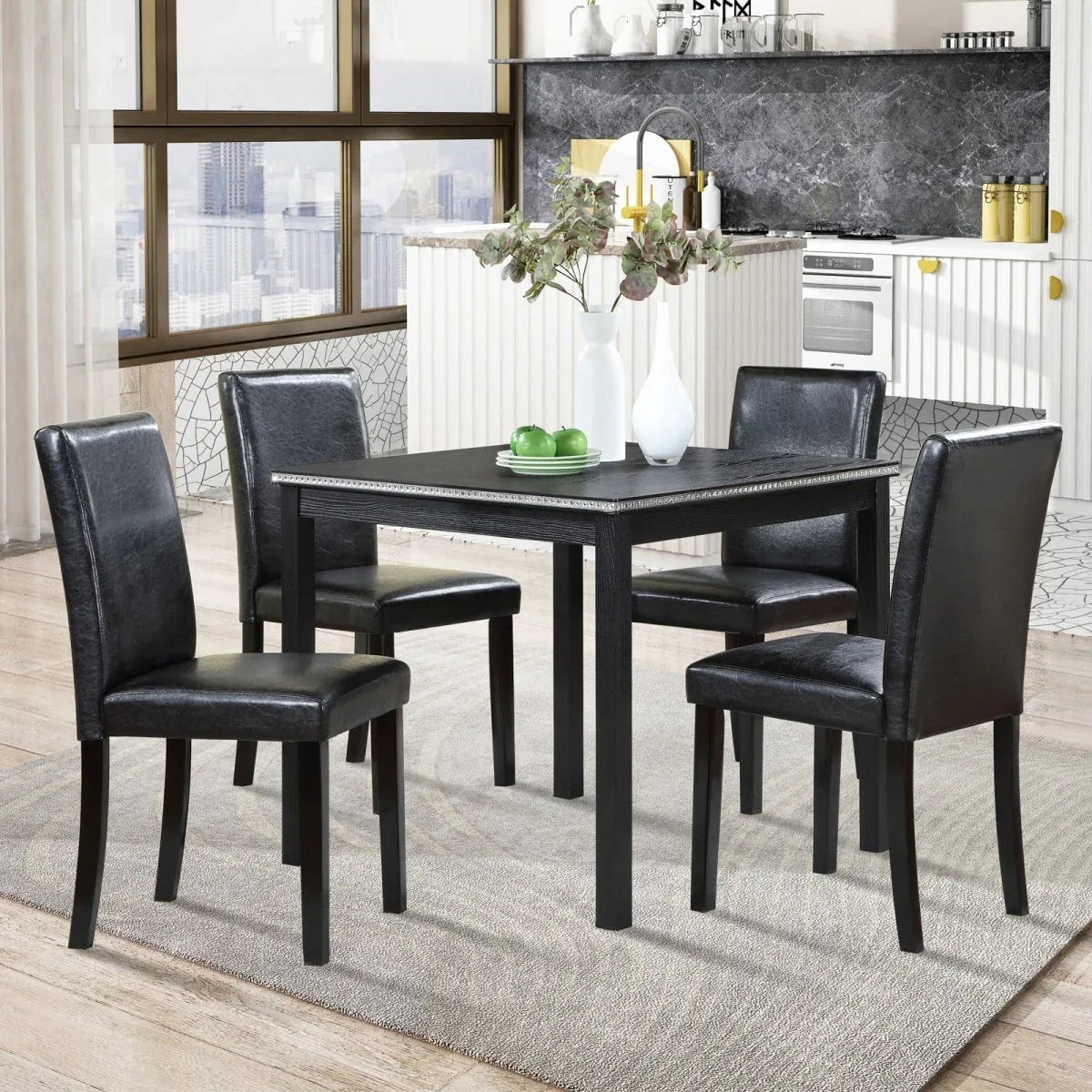 5-Piece Solid Wood Dining Table And Upholstered Chairs Set - Omega Lifestyles