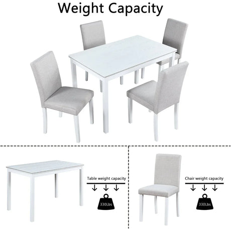 5-Piece Solid Wood Dining Table Set With Upholstered Chairs - Omega Lifestyles