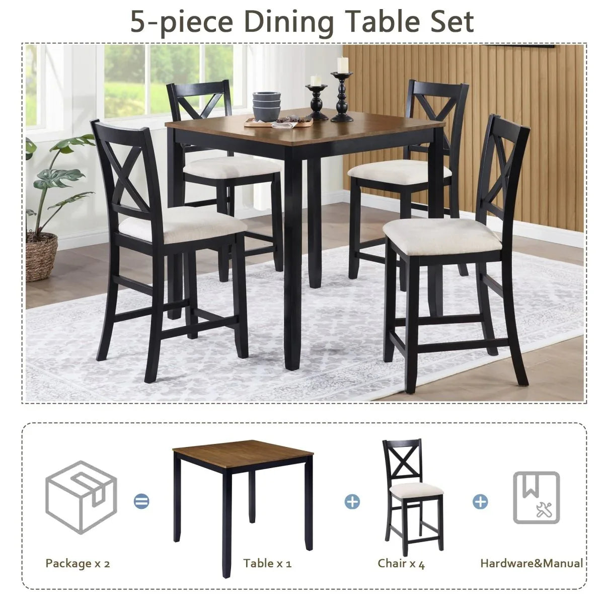 5-Piece Timeless Farmhouse Counter Height Dining Set - Omega Lifestyles