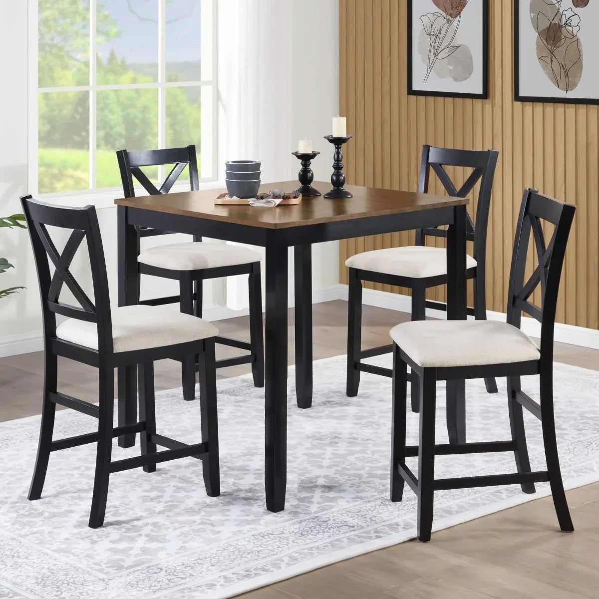 5-Piece Timeless Farmhouse Counter Height Dining Set - Omega Lifestyles