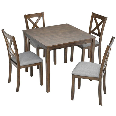 5-Piece Walnut Solid Wood Dining Table Set with Chairs - Omega Lifestyles
