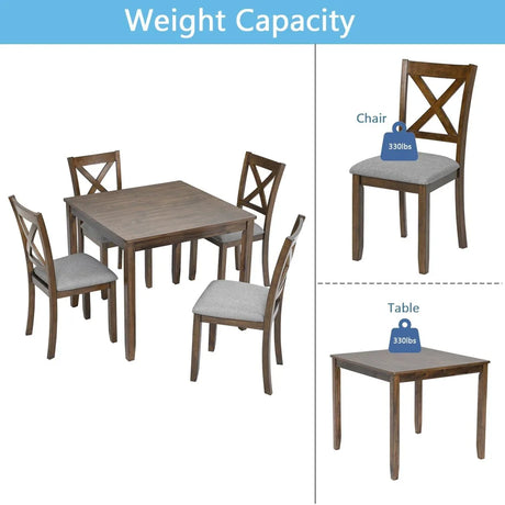 5-Piece Walnut Solid Wood Dining Table Set with Chairs - Omega Lifestyles