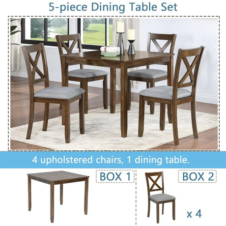 5-Piece Walnut Solid Wood Dining Table Set with Chairs - Omega Lifestyles