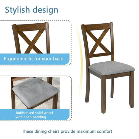 5-Piece Walnut Solid Wood Dining Table Set with Chairs - Omega Lifestyles