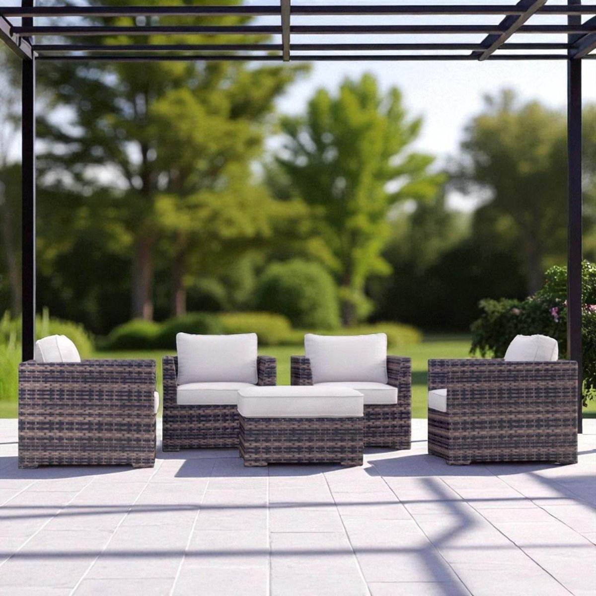 5 - Piece Weather - Resistant Brown Wicker Patio Chair Set - Serenova - Omega Lifestyles