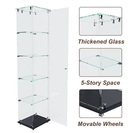 5-Tier Black Tempered Glass Display Cabinet With LED Lighting - Omega Lifestyles
