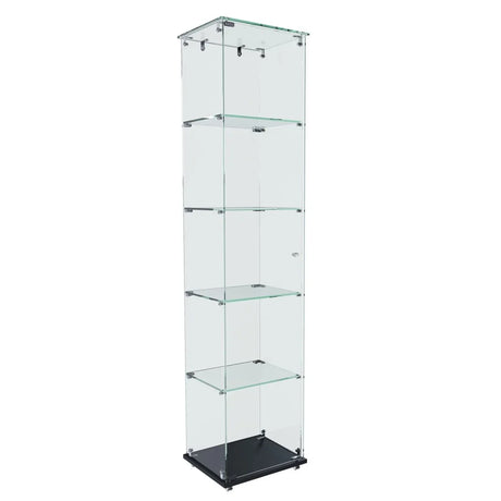 5-Tier Black Tempered Glass Display Cabinet With LED Lighting - Omega Lifestyles