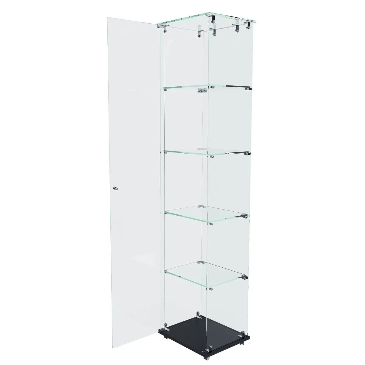 5-Tier Black Tempered Glass Display Cabinet With LED Lighting - Omega Lifestyles