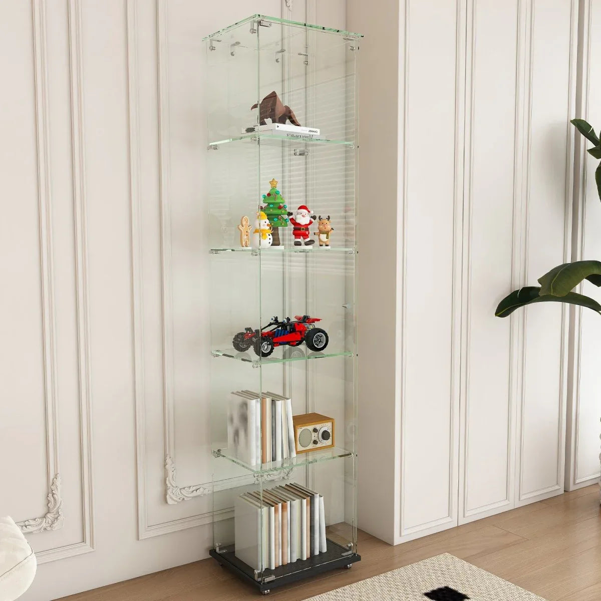 5-Tier Black Tempered Glass Display Cabinet With LED Lighting - Omega Lifestyles