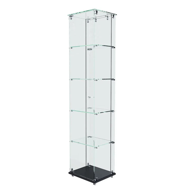 5-Tier Black Tempered Glass Display Cabinet With LED Lighting - Omega Lifestyles