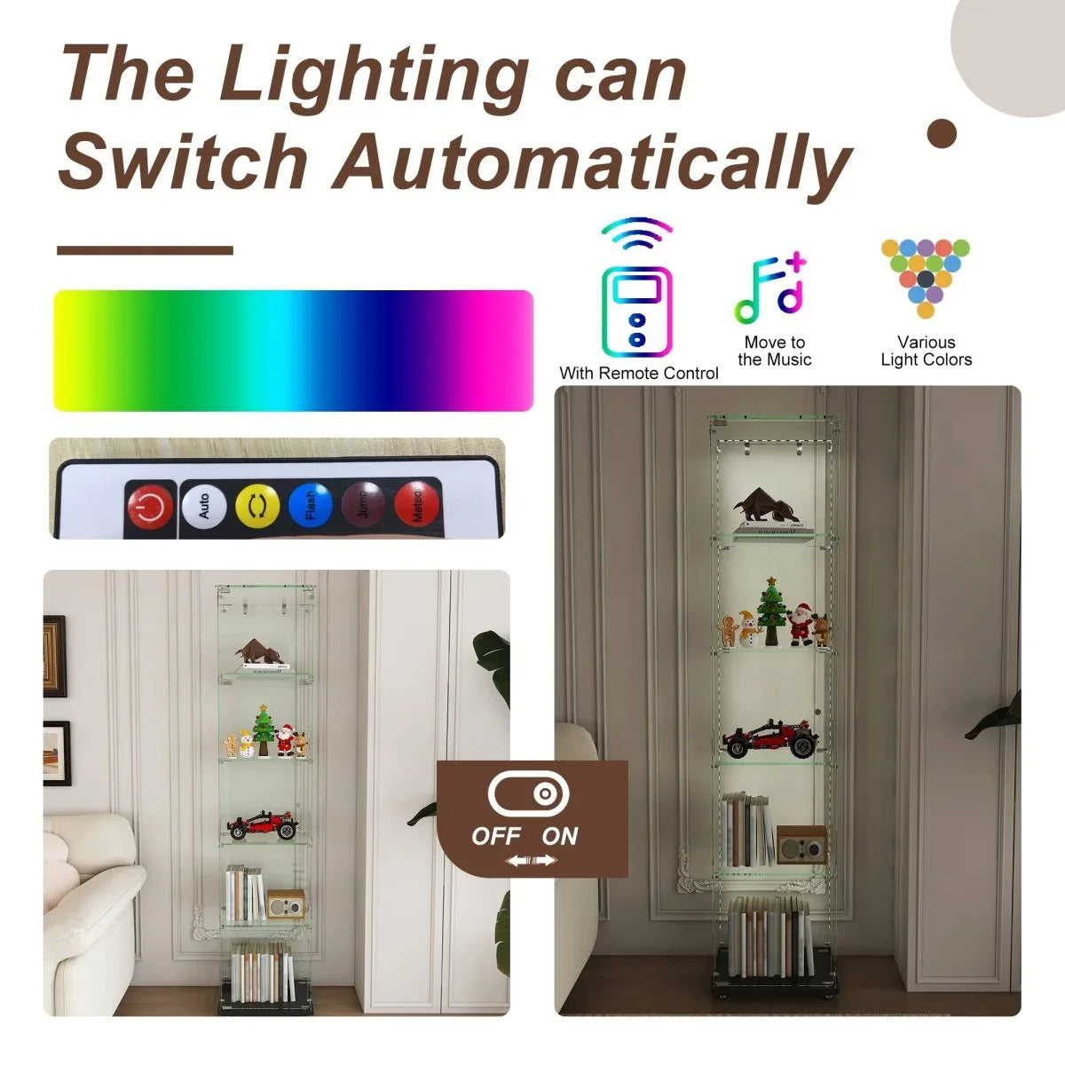 5-Tier Black Tempered Glass Display Cabinet With LED Lighting - Omega Lifestyles