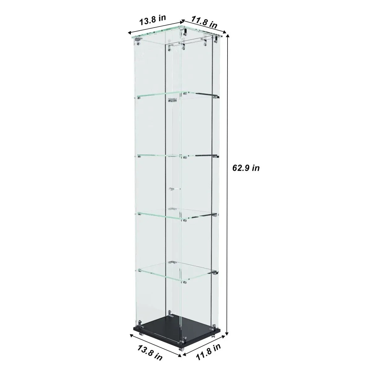 5-Tier Black Tempered Glass Display Cabinet With LED Lighting - Omega Lifestyles