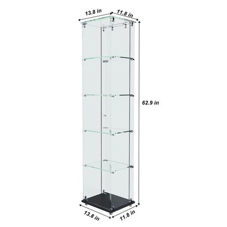 5-Tier Black Tempered Glass Display Cabinet With LED Lighting - Omega Lifestyles