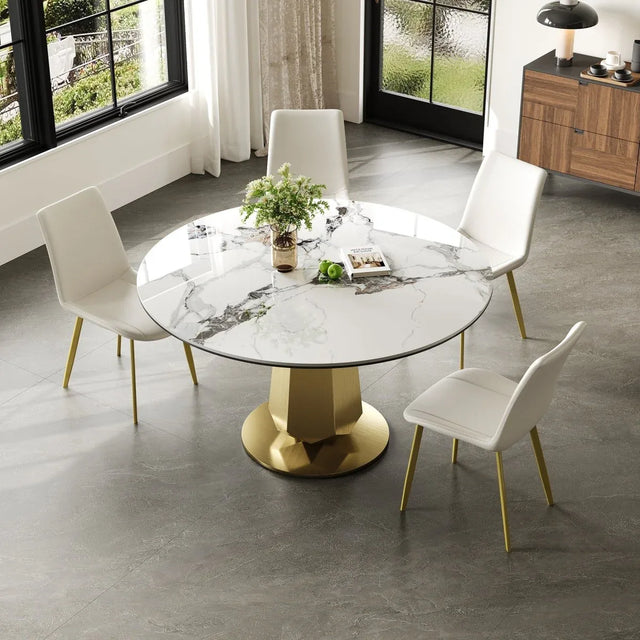 53-Inch Round Sintered Stone 5-Piece Dining Set - Omega Lifestyles