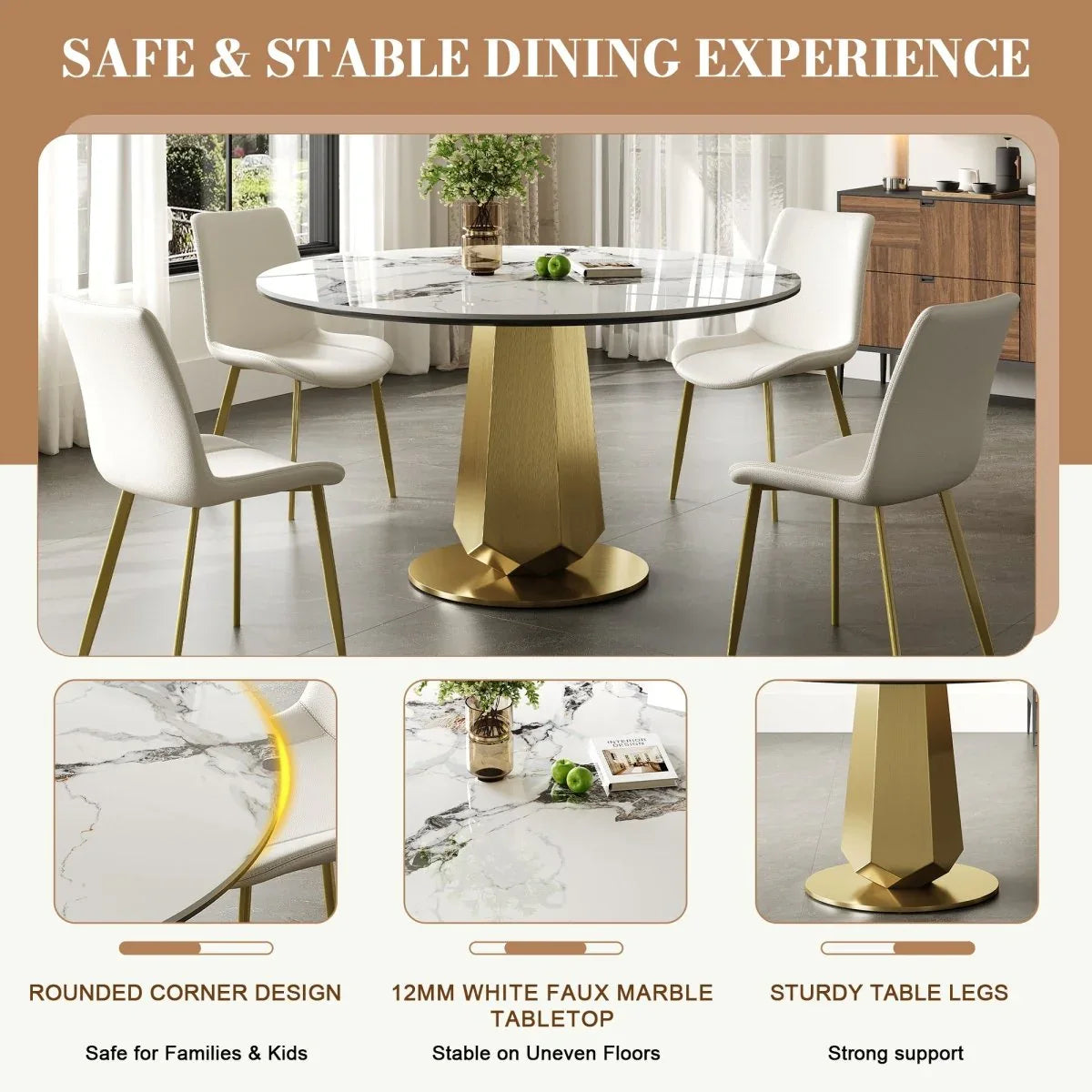 53-Inch Round Sintered Stone 5-Piece Dining Set - Omega Lifestyles