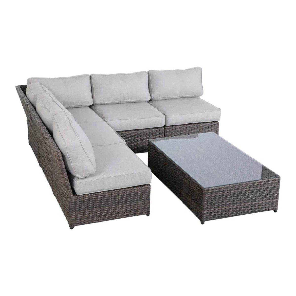 6 - Piece Brown Wicker Outdoor Rattan Sofa Seating Group With Cushions - Serenova - Omega Lifestyles