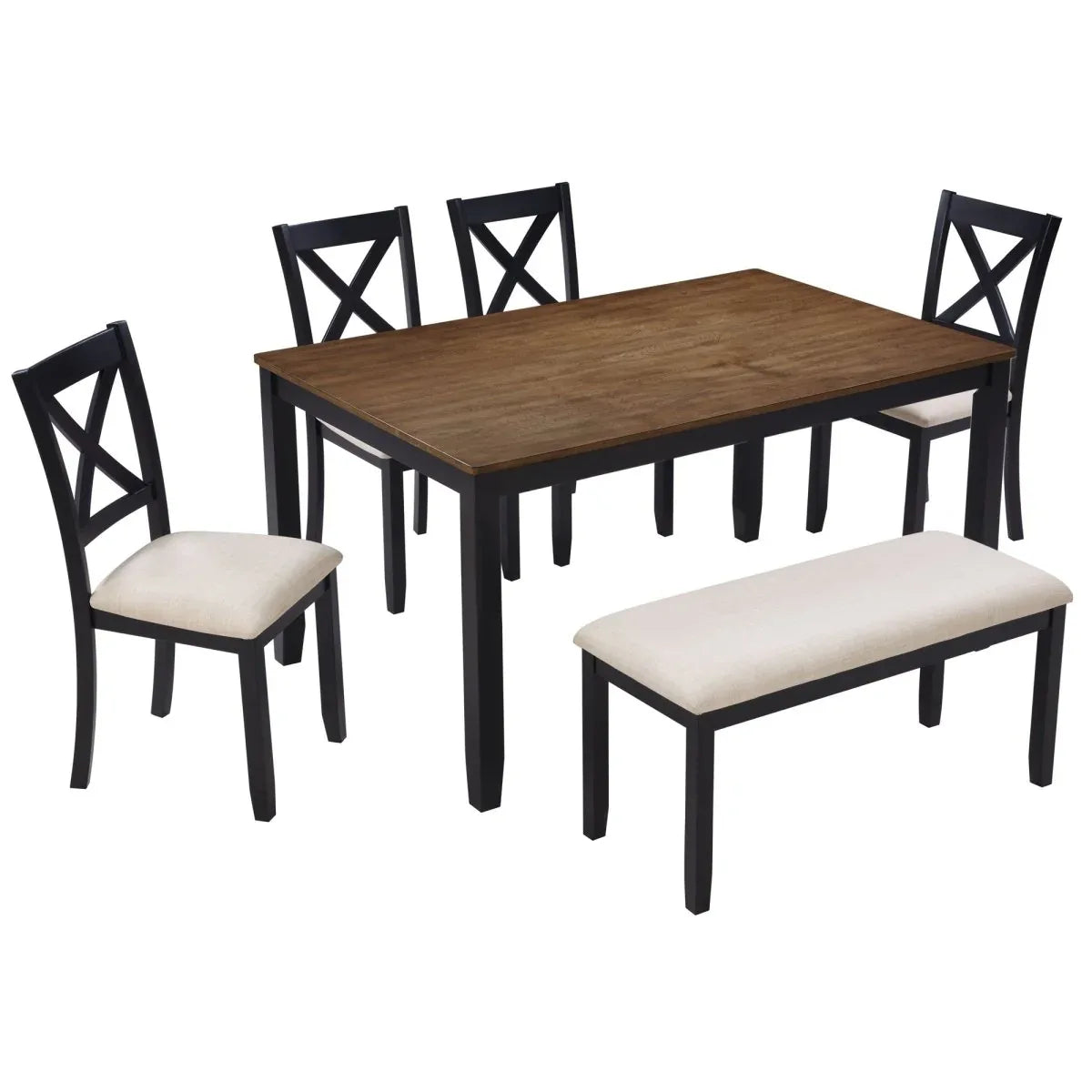 6-Piece Farmhouse Rectangular Dining Table Set With Bench - Omega Lifestyles