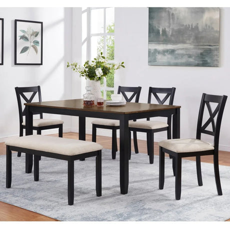 6-Piece Farmhouse Rectangular Dining Table Set With Bench - Omega Lifestyles