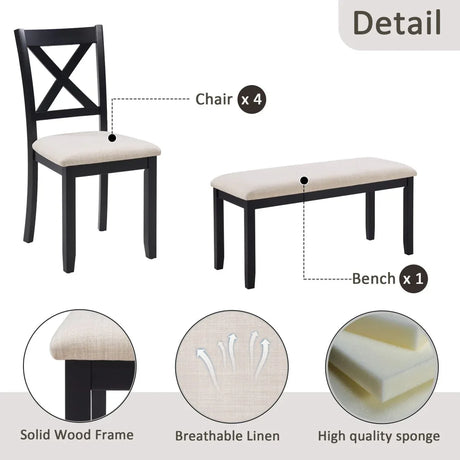 6-Piece Farmhouse Rectangular Dining Table Set With Bench - Omega Lifestyles