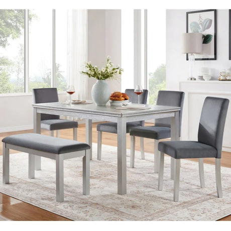 6-Piece Silver Grey Wooden Dining Table Set With Chairs - Omega Lifestyles