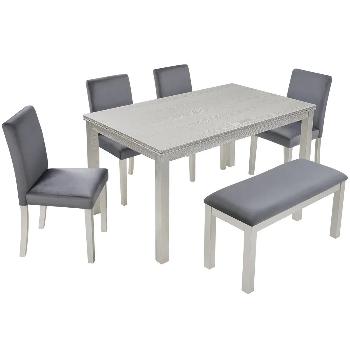 6-Piece Silver Grey Wooden Dining Table Set With Chairs - Omega Lifestyles