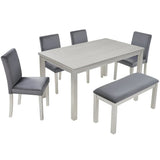 6-Piece Silver Grey Wooden Dining Table Set With Chairs - Omega Lifestyles
