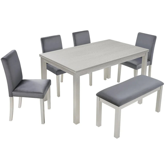 6-Piece Silver Grey Wooden Dining Table Set With Chairs - Omega Lifestyles