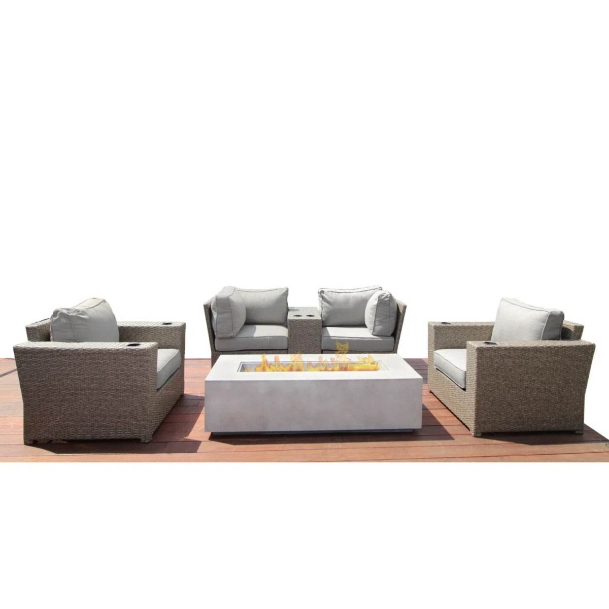 6 - Piece Weather - Resistant Wicker Outdoor Seating Set With Fire Pit - Serenova - Omega Lifestyles