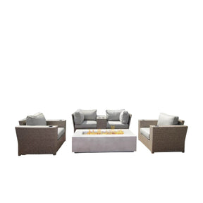 6-Piece Weather-Resistant Wicker Outdoor Seating Set With Fire Pit - Omega Lifestyles