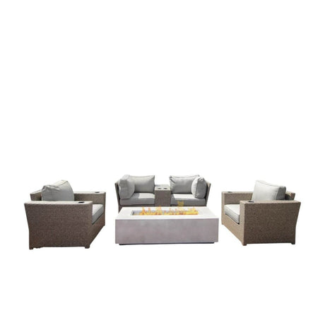 6 - Piece Weather - Resistant Wicker Outdoor Seating Set With Fire Pit - Serenova - Omega Lifestyles