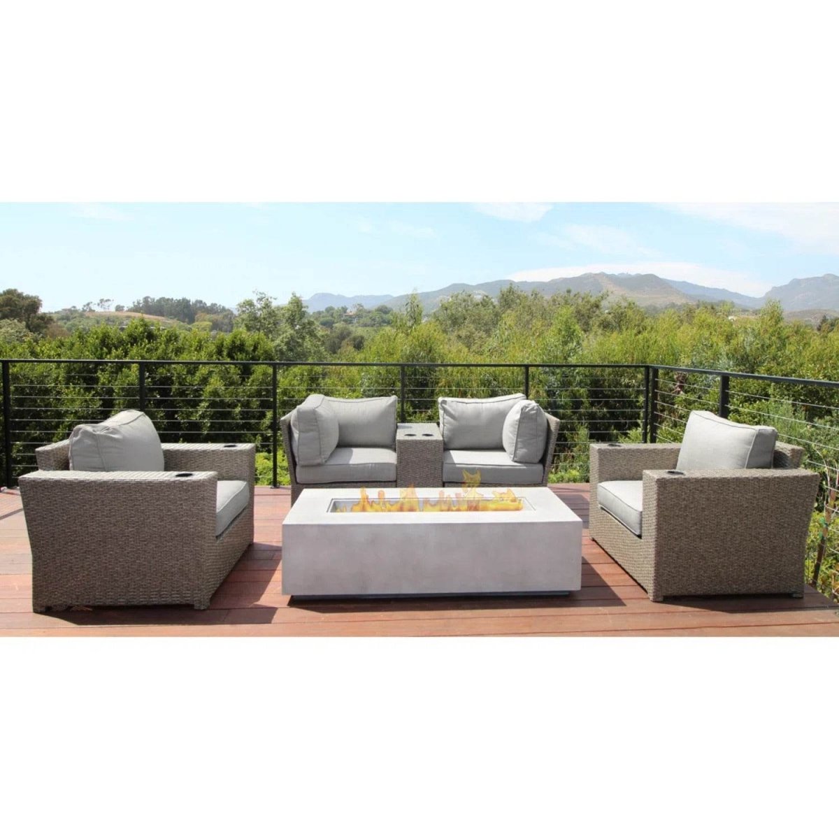 6 - Piece Weather - Resistant Wicker Outdoor Seating Set With Fire Pit - Serenova - Omega Lifestyles