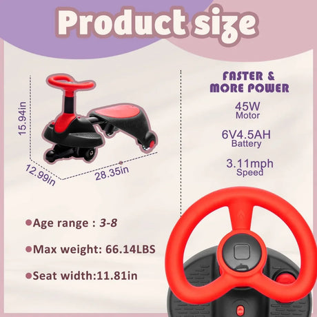 6V Kids Ride-On Electric Wiggle Car With Bluetooth - Omega Lifestyles