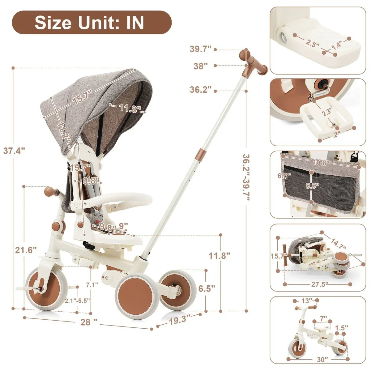 7-in-1 Multifunctional Foldable Baby Tricycle With Canopy - Omega Lifestyles