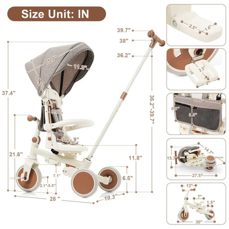 7-in-1 Multifunctional Foldable Baby Tricycle With Canopy - Omega Lifestyles