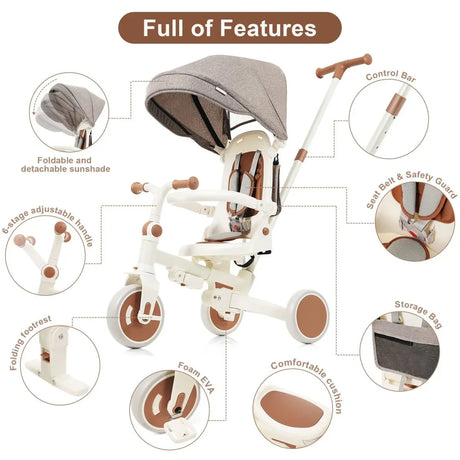 7-in-1 Multifunctional Foldable Baby Tricycle With Canopy - Omega Lifestyles