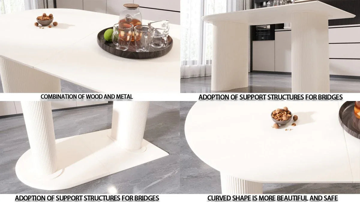 7-Piece Cream MDF Dining Table And Armless PU Chair Set - Omega Lifestyles