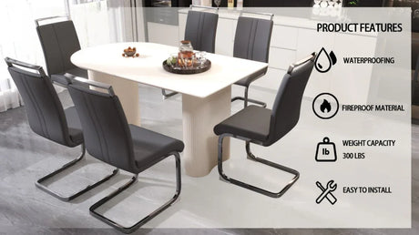 7-Piece Modern Cream MDF Dining Table And Chairs Set - Omega Lifestyles