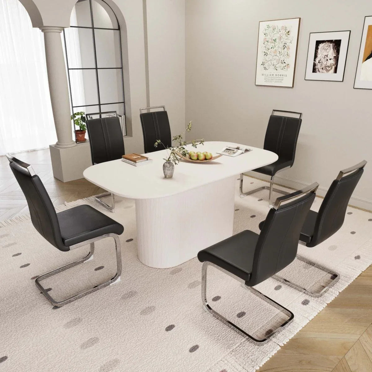 7-Piece Modern MDF Dining Table And PU Armless Chair Set - Omega Lifestyles
