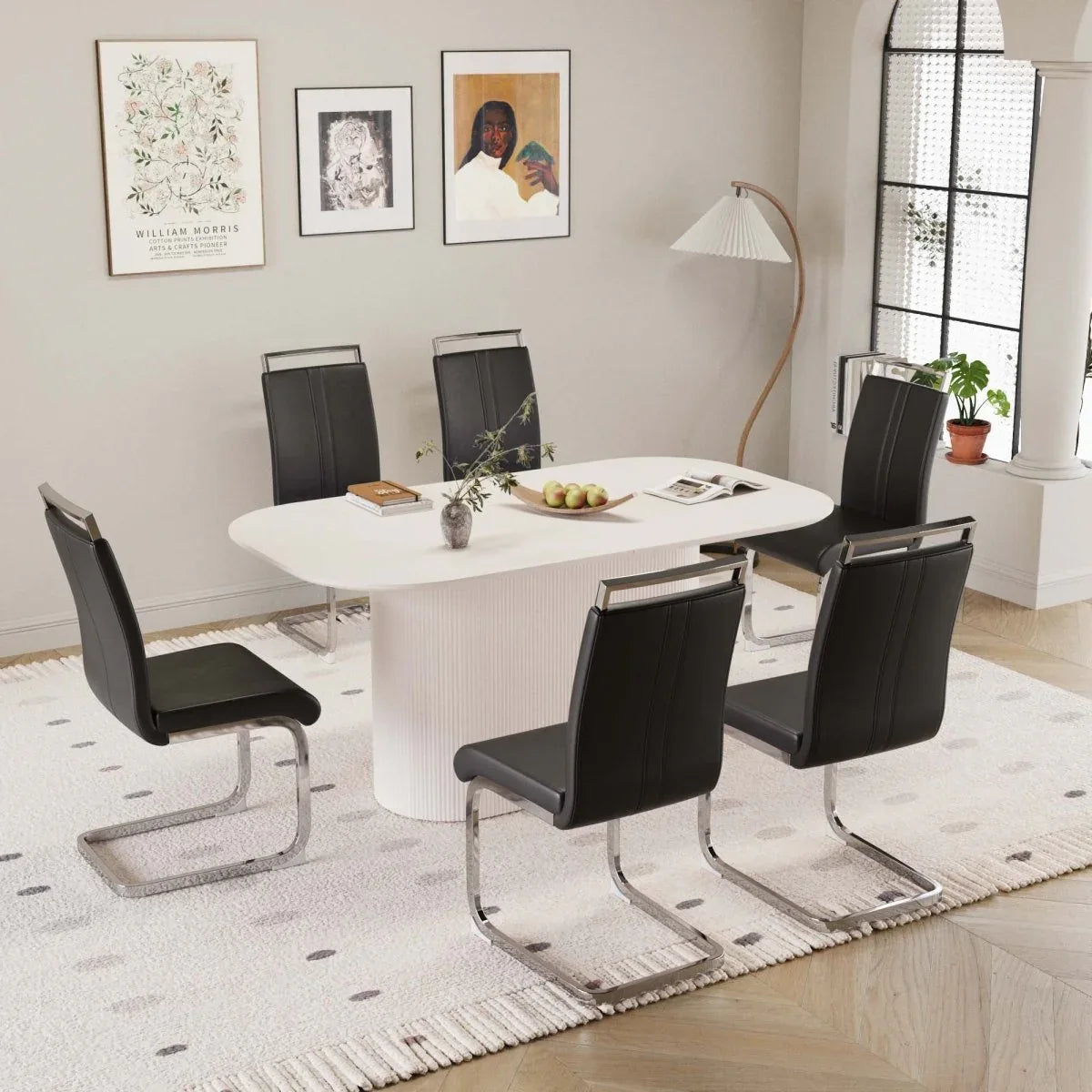 7-Piece Modern MDF Dining Table And PU Armless Chair Set - Omega Lifestyles