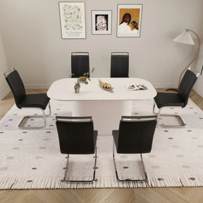 7-Piece Modern MDF Dining Table And PU Armless Chair Set - Omega Lifestyles