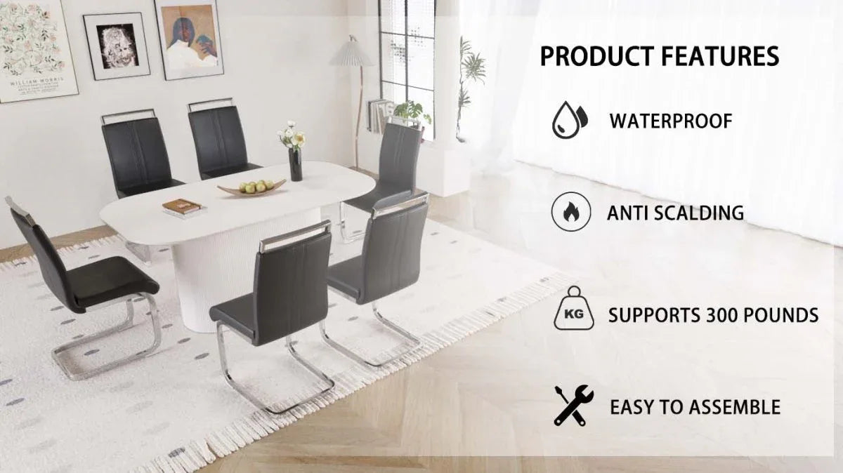 7-Piece Modern MDF Dining Table And PU Armless Chair Set - Omega Lifestyles