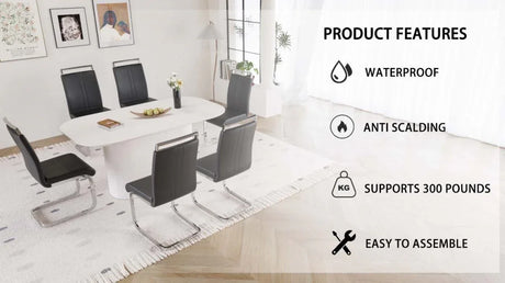 7-Piece Modern MDF Dining Table And PU Armless Chair Set - Omega Lifestyles