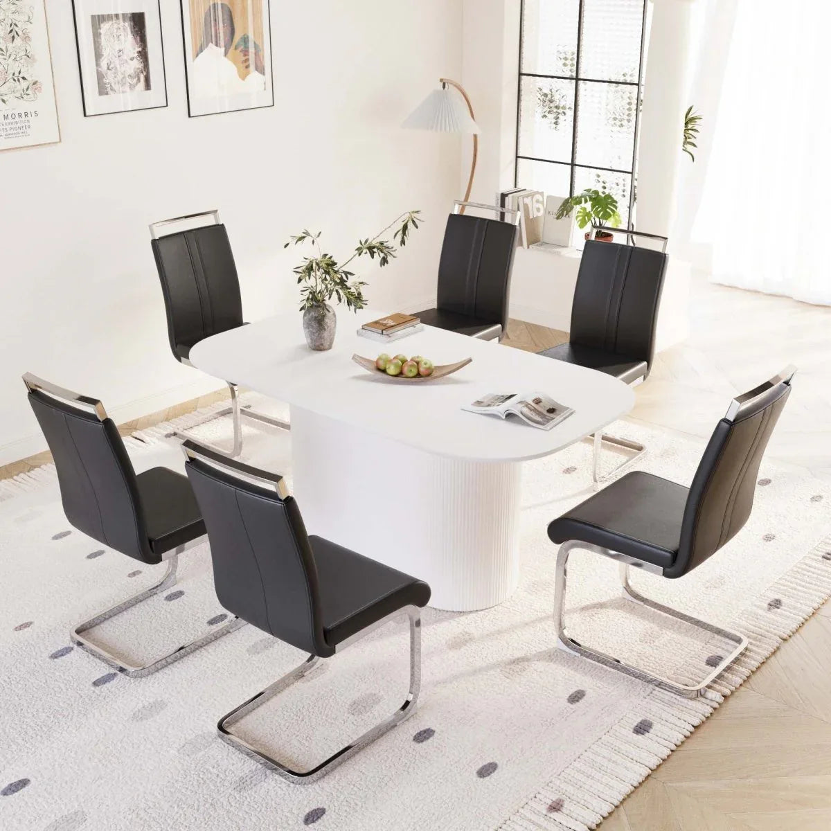 7-Piece Modern MDF Dining Table And PU Armless Chair Set - Omega Lifestyles