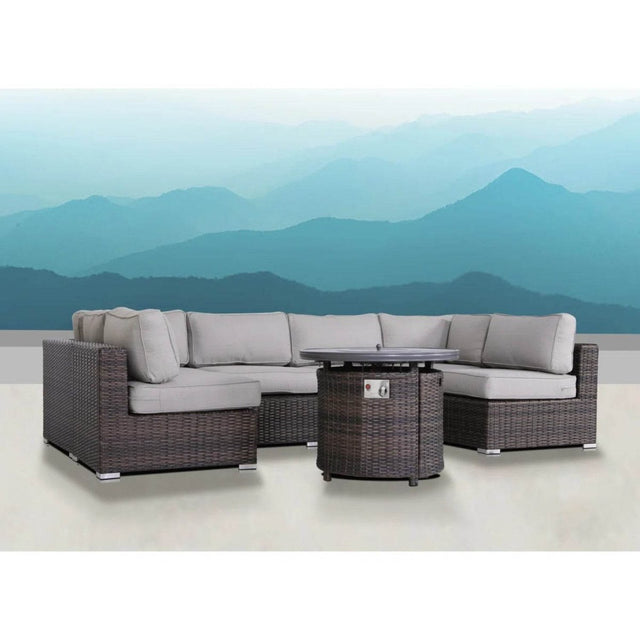 7-Piece Wicker Outdoor Lounge Set With Cushions Fire Pit - Omega Lifestyles
