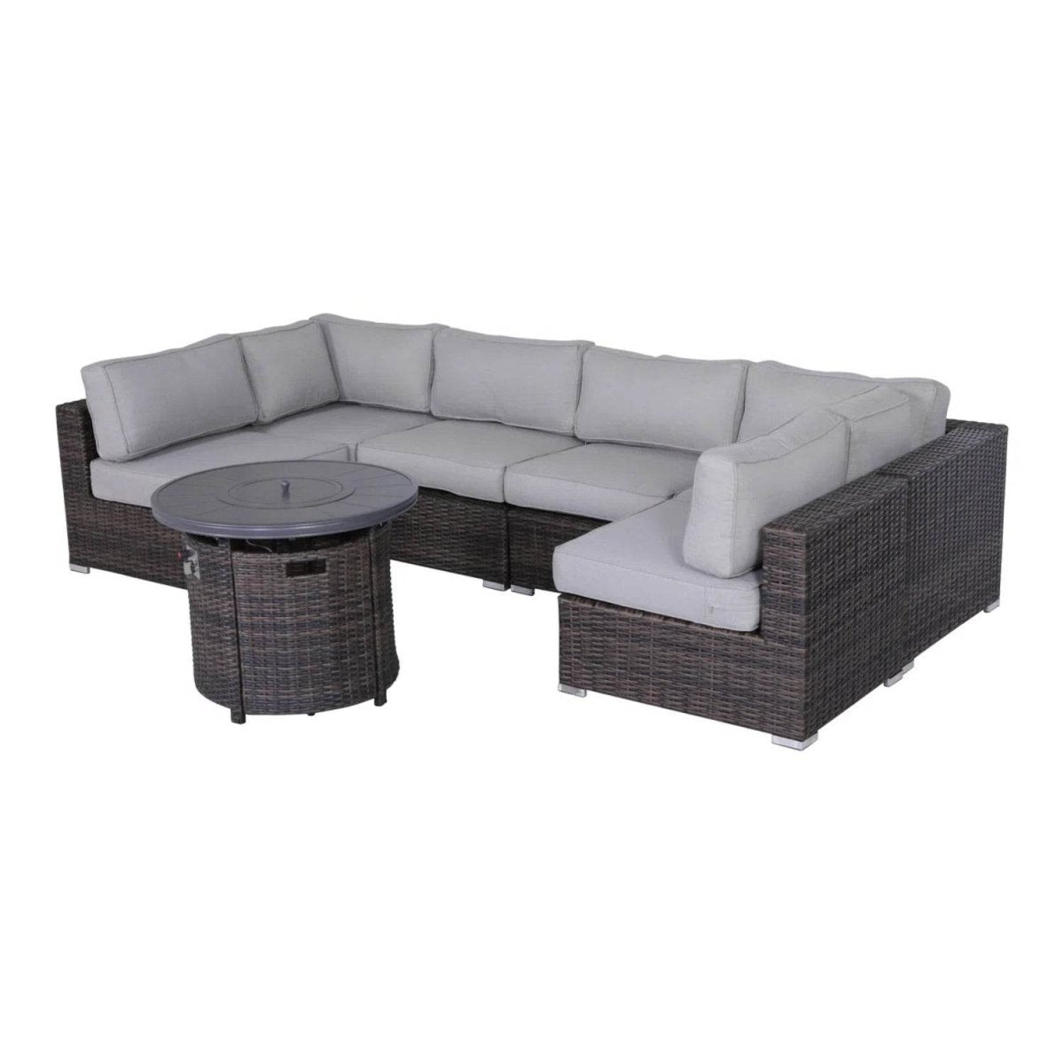 7 - Piece Wicker Outdoor Lounge Set With Cushions Fire Pit - Serenova - Omega Lifestyles