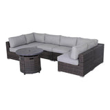 7 - Piece Wicker Outdoor Lounge Set With Cushions Fire Pit - Serenova - Omega Lifestyles