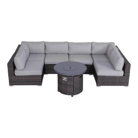 7 - Piece Wicker Outdoor Lounge Set With Cushions Fire Pit - Serenova - Omega Lifestyles