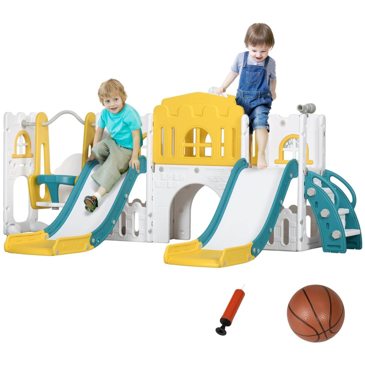 8 - in - 1 Toddler Slide Swing Set With Basketball Hoop - Serenova - Omega Lifestyles
